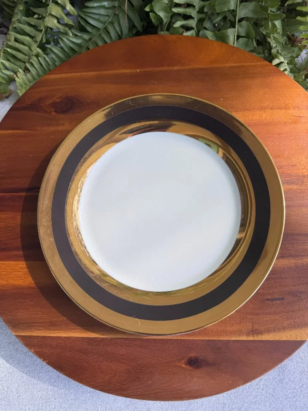 Vintage I. Godinger Co Gold and Black Porcelain Harlequin Salad Plate